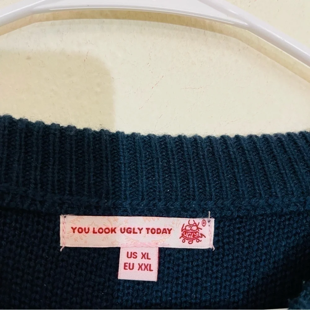 You Look Ugly Today Reindeer Fair Isle Holiday Sweater Men XL Color Red/White